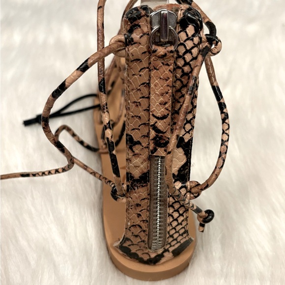 ZARA Snakeskin Print Lace up Gladiator Flat Sandals - Picture 9 of 14